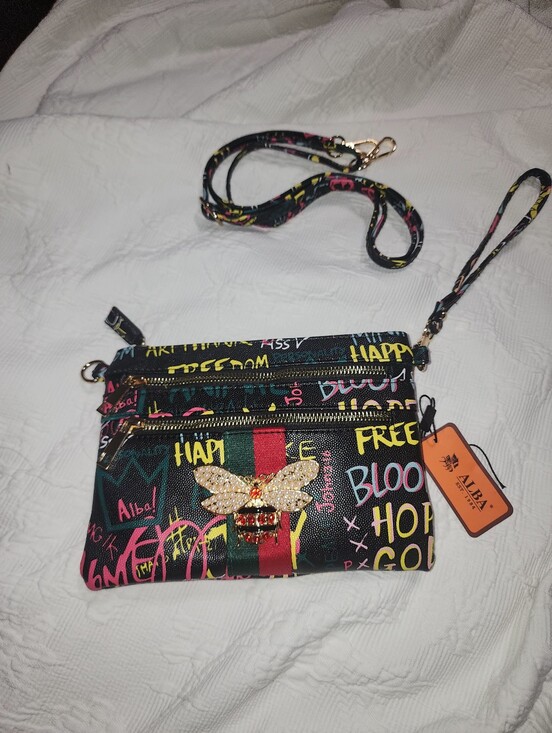 Alba Handbags - Alba Black & Multi Color Graffiti Bee Faux Leather Clutch Crossbody / Wristlet